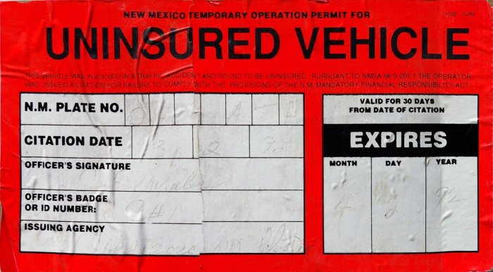 New Mexico Uninsured Vehicle License Plate Stickers